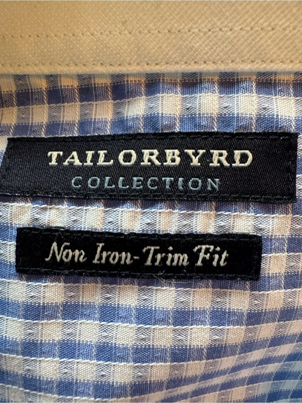 TailorByrd Collection Non-Iron Trim Fit Blue White Check Cotton Dress Shirt 16.5